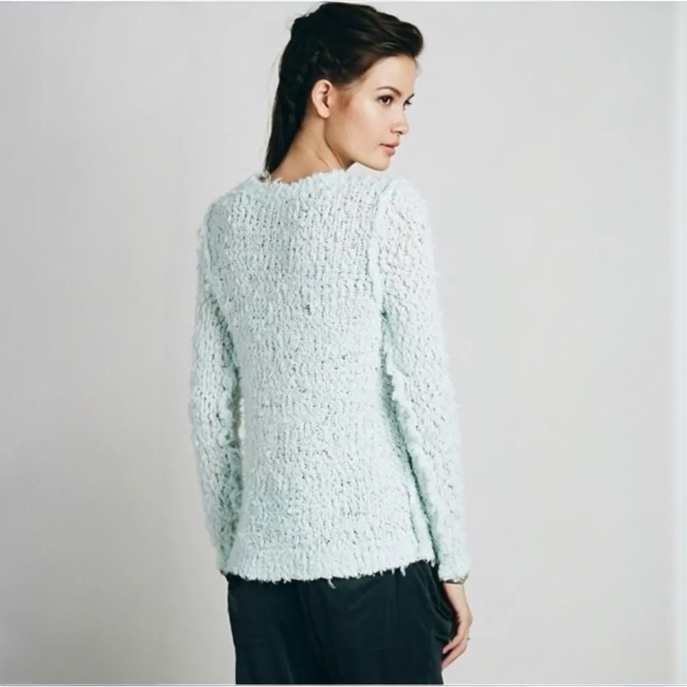 Free People Mint Green Chunky Textured Popcorn Knit Sweater Small NWT - Picture 5 of 17